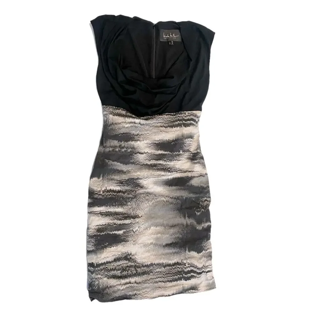 Nicole Miller L126812 Womens Black Distorted Fog Combo Dress Size 6